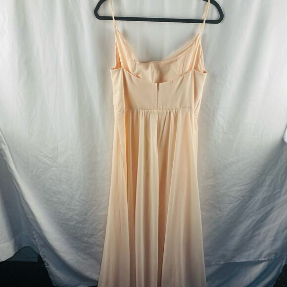 Amsale Tali Cowl Neck Maxi Formal Crepe Bridesmaid Dress Blush Size 14 - Picture 5 of 9